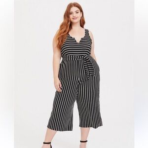 Black and white striped plus size jumpsuit